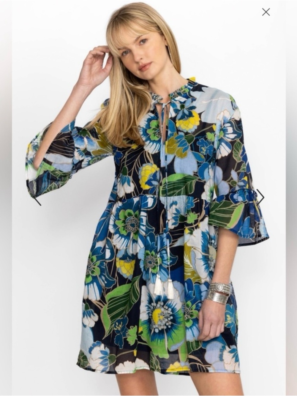 Johnny Was JENN HIGH-LOW MINI DRESS Small 100% Ramie